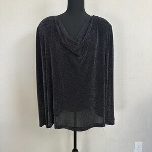 Alex Evenings Top 3X Plus Blouse Glitter Party Drape Long Sleeve Sheer Holiday